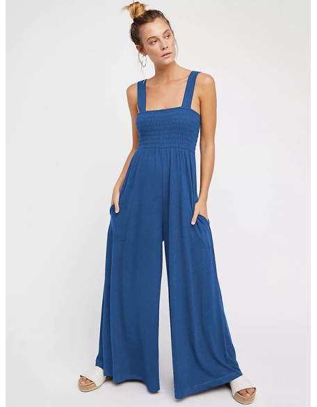 4 Colors Urban High Waisted Wide Leg Solid Color Jumpsuits Bottom