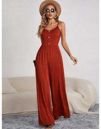 Vacation Sleeveless Solid Color Jumpsuit