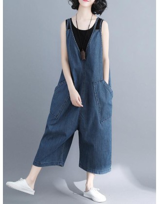 Comfortable V-neck Jeans Jumpsuit