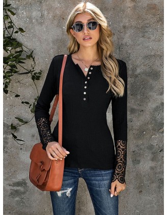 Casual Loose Buckle Solid Deep V-Neck Shirts Top