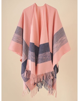 Casual Loose Tasseled Patchwork Shawl&Cloak