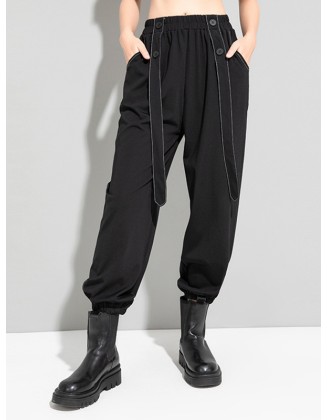 Urban High-Waisted Black Casual Pants Bottoms Harem Pants