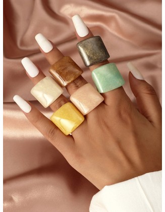 Original Vintage 6 Colors Acrylic Geometric Ring