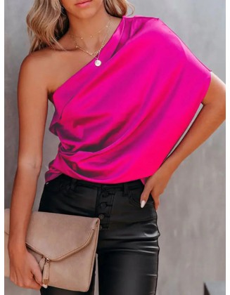 Urban Loose One-Shoulder Fuchsia Shirt Top