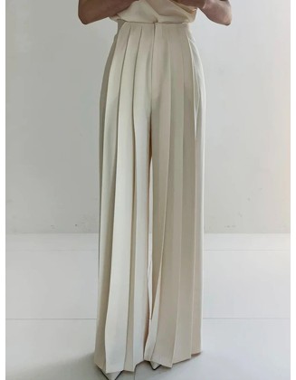 Urban Solid Color Pleats High Waisted Wide Leg Pants