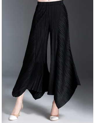 Original Loose Solid Color Irregular Pleated Wide Legs Pants