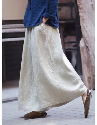 Artistic Retro Wide Leg Loose Elasticity Solid Color Casual Pants Bottoms