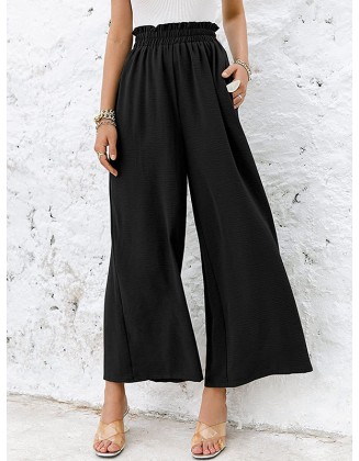 Simple Wide Leg Loose Elasticity Casual Pants Bottoms