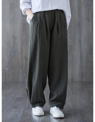 Simple Wide Leg Loose Elasticity Solid Color Casual Pants Bottoms