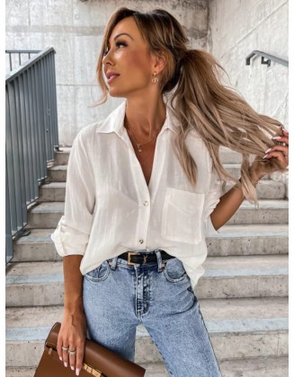 Trendy Long Sleeves Solid Color Lapel Collar Blouses