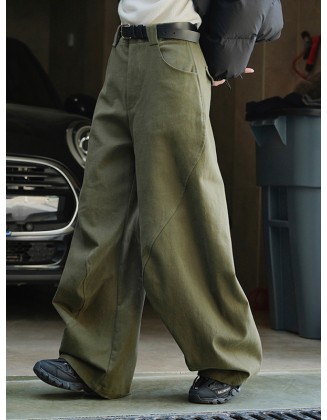 Simple Wide Leg Loose Solid Color Casual Pants Bottoms