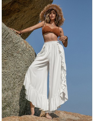 Casual Loose Irregularity Solid Color Wide Leg Pants Bottoms