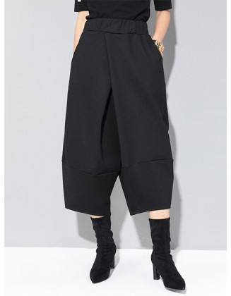 Cool Wide Leg Loose Solid Color Casual Three-Quarter Pants Bottoms