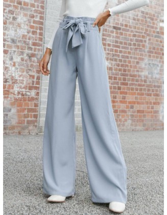 Simple Loose Wide Leg Solid Color Casual Pants Bottoms