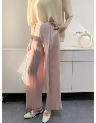 Simple Wide Leg Loose Pleated Solid Color Casual Pants Bottoms