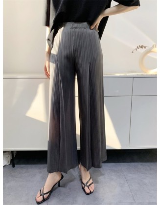 Simple Wide Leg Loose Pleated Solid Color Casual Pants Bottoms