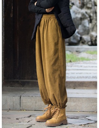 Loose Solid Color Corduroy Casual Ninth Pants Bottoms