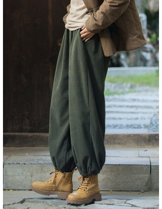 Loose Solid Color Corduroy Casual Ninth Pants Bottoms