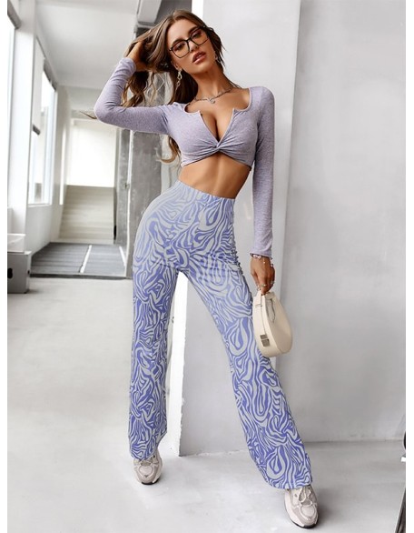 Casual High Waisted Wrap Animal Printed Pants Bottoms