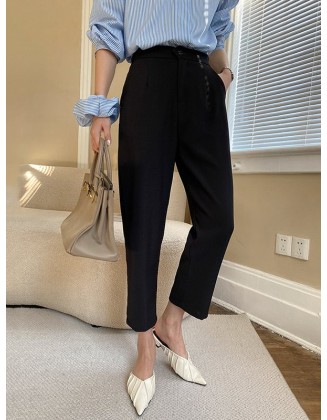 Simple Column Solid Color Casual Ninth Pants Bottoms