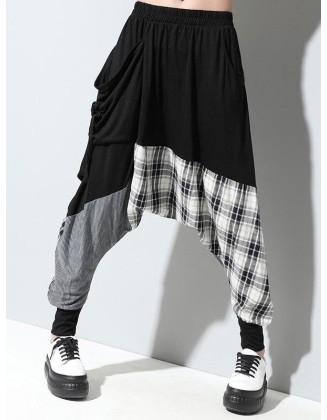 Loose Plaid Split-joint Harem Pants