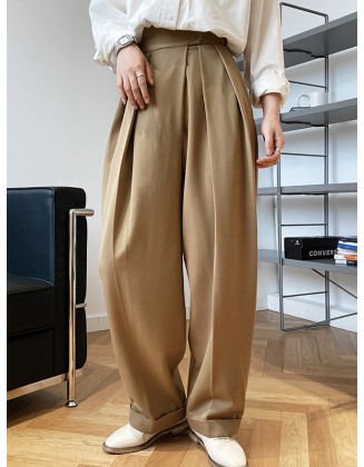 Loose Wide-Leg Velcro Suit Pants