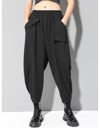 Stylish Black Asymmetric Elasticity Harem Pants