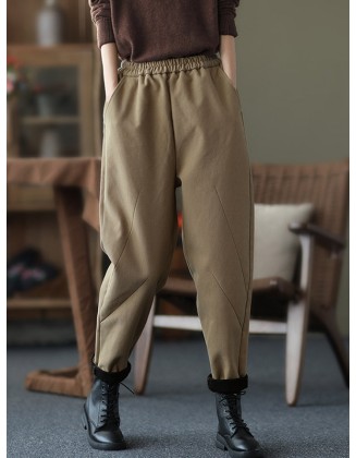 Thicken Velvet Elasticity Solid Color  Casual Pants