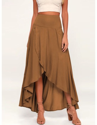 Simple  Asymmetric Split-Front Falbala Solid Color  Skirts Bottoms