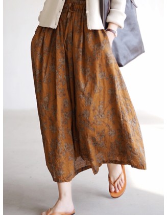 Vintage Loose Floral Printed A-Line Skirts Bottom