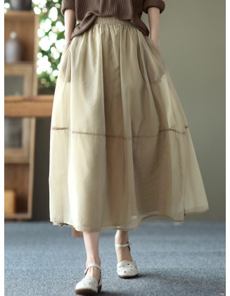 Simple Loose Solid Color Split-Joint Bubble Skirt