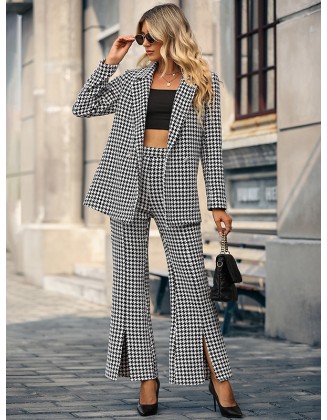 Casual Long Sleeves Loose Plaid Lapel Collar Two Pieces Set