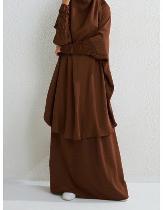 Solid Color Batwing Sleeves Long Sleeves Muslim High Neck Shirts Top + Skirts Bottom Two Pieces Set