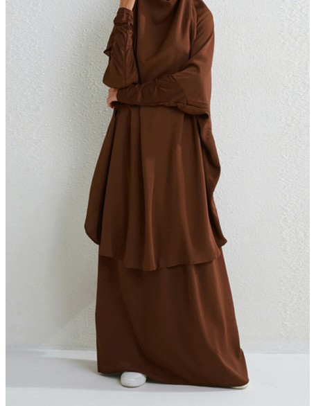 Solid Color Batwing Sleeves Long Sleeves Muslim High Neck Shirts Top + Skirts Bottom Two Pieces Set