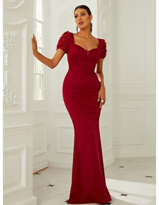 Evening Wrap Solid V-Neck Dress