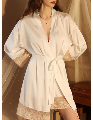 Breathable Flexible Smooth Split-Joint Long Sleeves Loose Deep V-Neck Robes