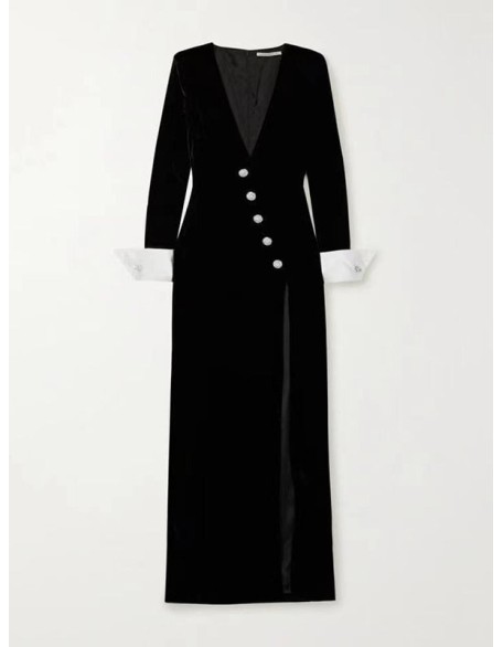 Asymmetric Buttoned Shoulder Pad Split-Front Long Sleeves Skinny Deep V-Neck Maxi Dresses