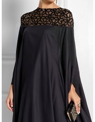 Batwing Sleeves Loose Jacquard See-Through Solid Color Split-Joint Three-Dimensional Flower Round-Neck Maxi Dresses