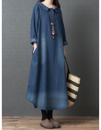 Loose Denim Shirt Maxi Dresses