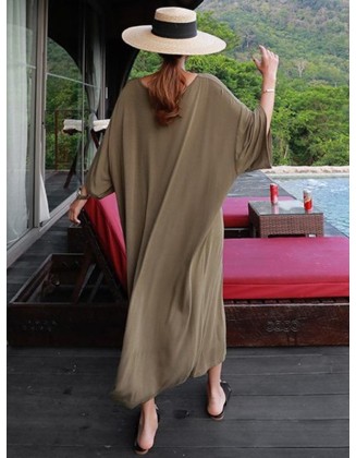 Loose Soft Batwing Sleeve Long Dress