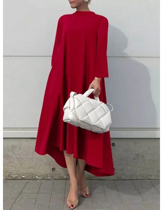 Casual Long Sleeves High-Low Solid Color Maxi Dresses