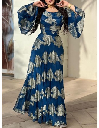 Floral Printed Split-side Flared Sleeves Maxi Dresses Evening Dresses