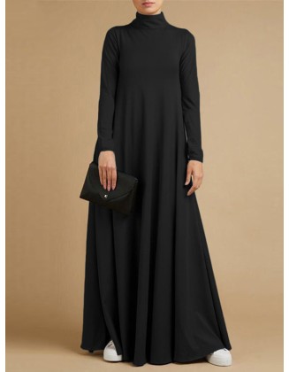 Casual Loose 4 Colors High-Neck Long Sleeves Maxi Dress