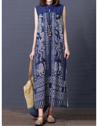 Loose National Style Sleeveless Long Dress