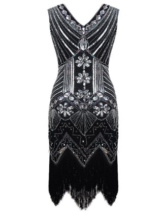 Evening H-Line Beads Sequined Tasseled Midi Dresses