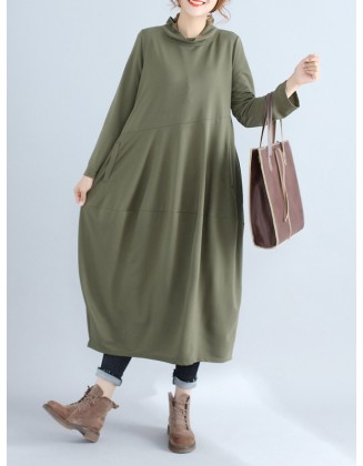 Casual Loose Plus Size Solid Color Hooded Midi Dresses