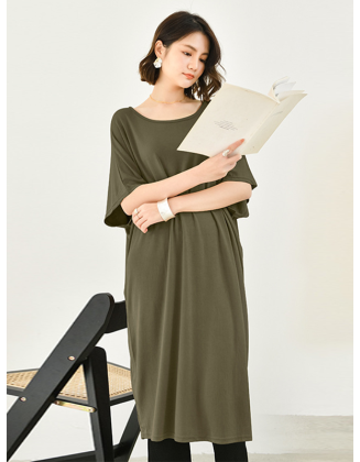 Casual Batwing Half Sleeves Solid Color Round-Neck Midi Dresses