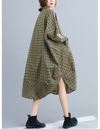 Vintage Plaid Irregularity Shirt Dresses