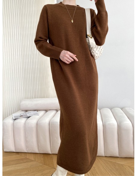 Urban Loose Long Sleeves Solid Color Round-Neck Sweater Dresses