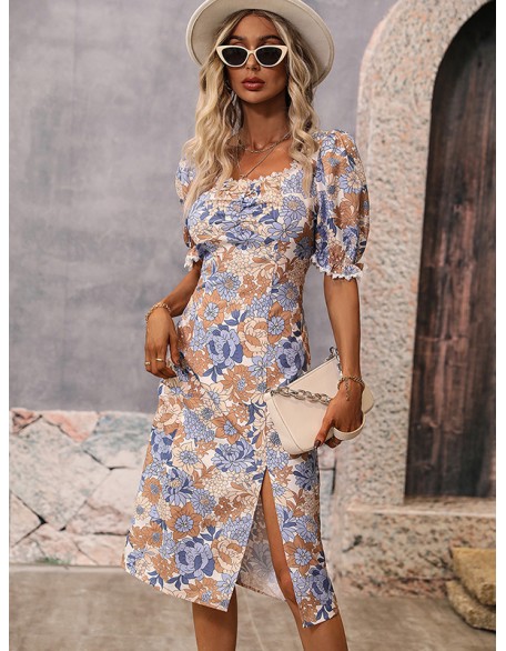 Vacation Wrap Floral U-Neck Dress